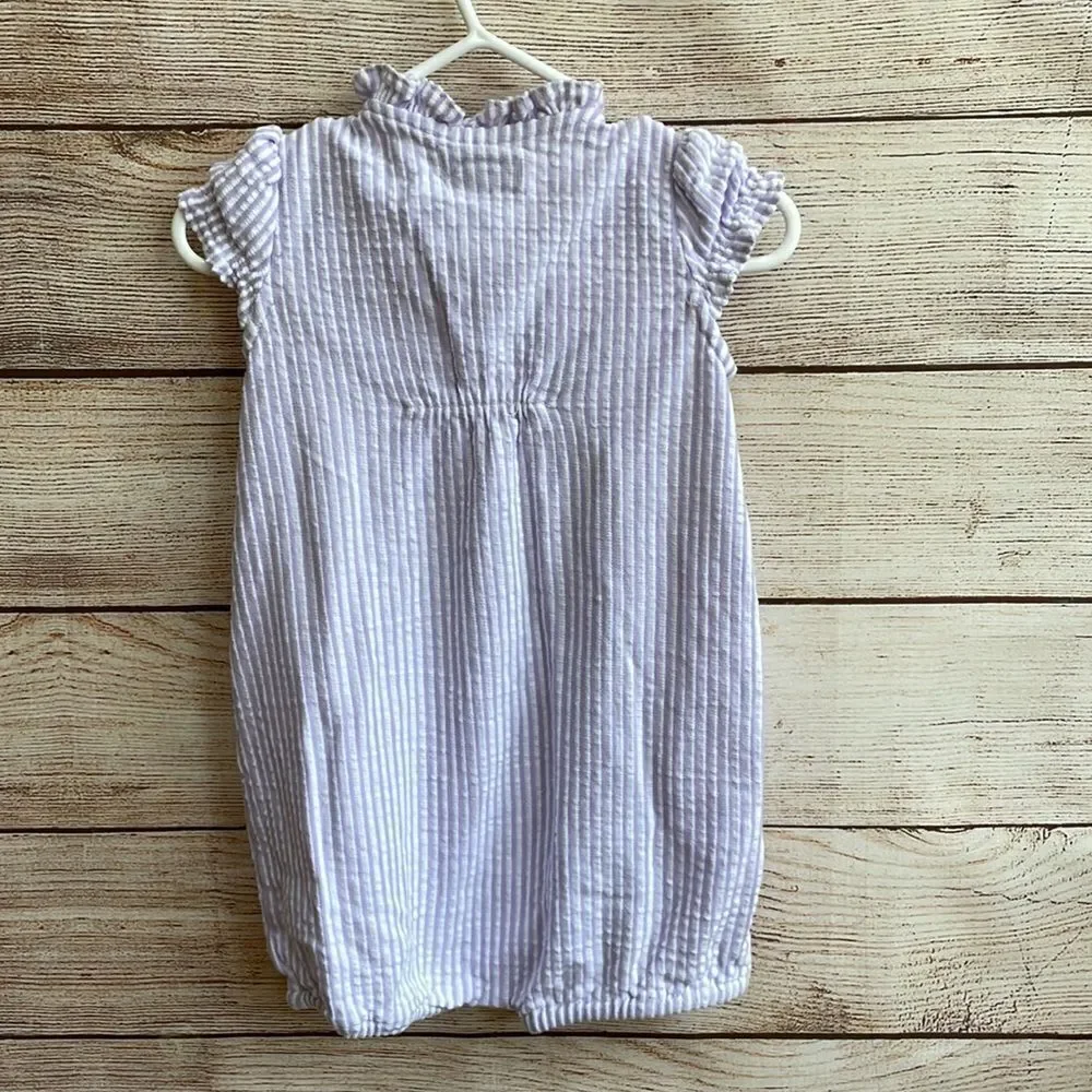 RALPH LAUREN SOFT KNIT ROMPER IN LAVENDER AND‎ WHITE STRIPES